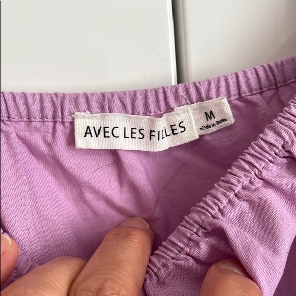 Avec Les Filles Lilac Puff Sleeve Cotton Tiered Dress, Size M - Picture 2 of 12